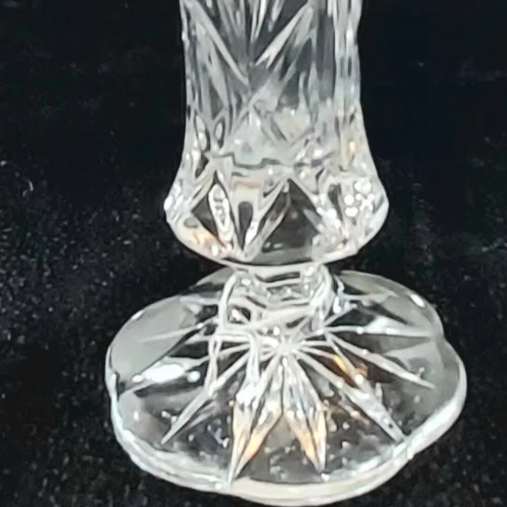 Vintage Czech Lead Crystal High Clarity Etched Starburst Pedestal Vace 9